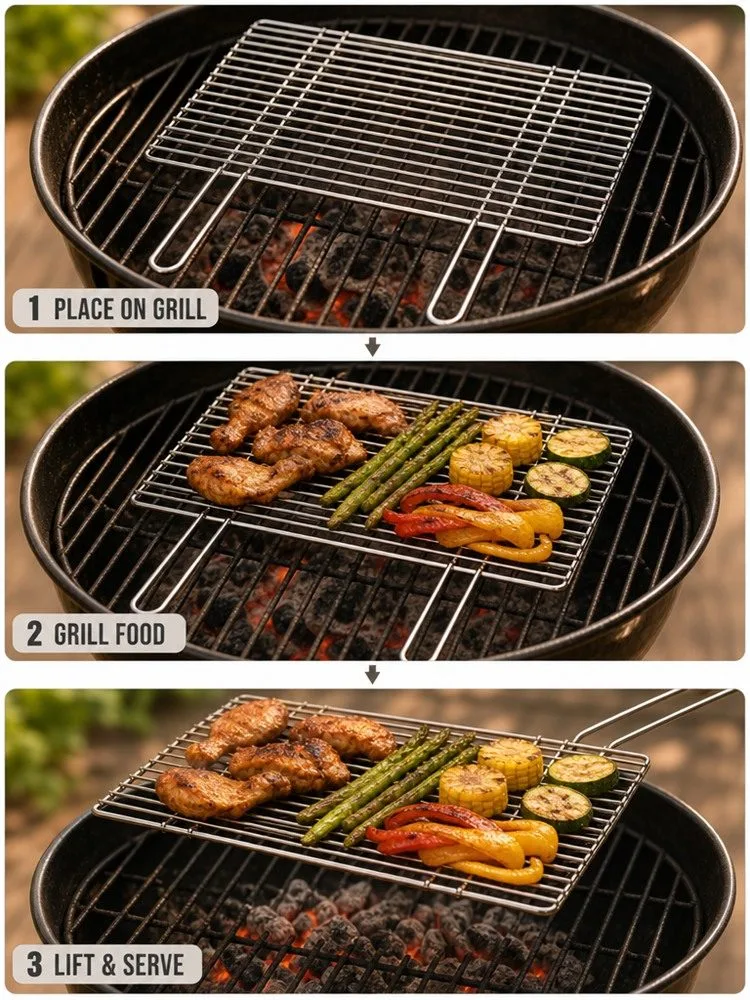 Stainless Steel Woven Bbq Grill Mesh With Carrying Handle